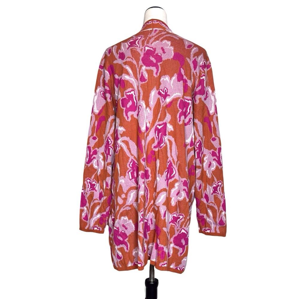 Soft Surroundings Floral Open Cardigan Duster 3X Pink Orange Boho Resort Cotton - Picture 4 of 8